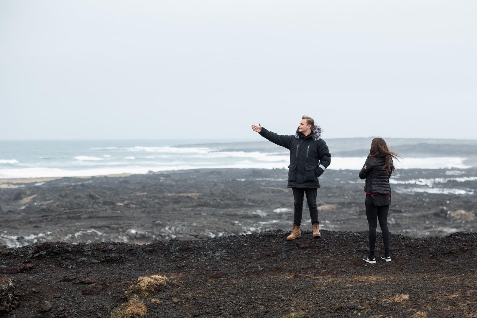 Guests on the Reykjanes coast with their guide