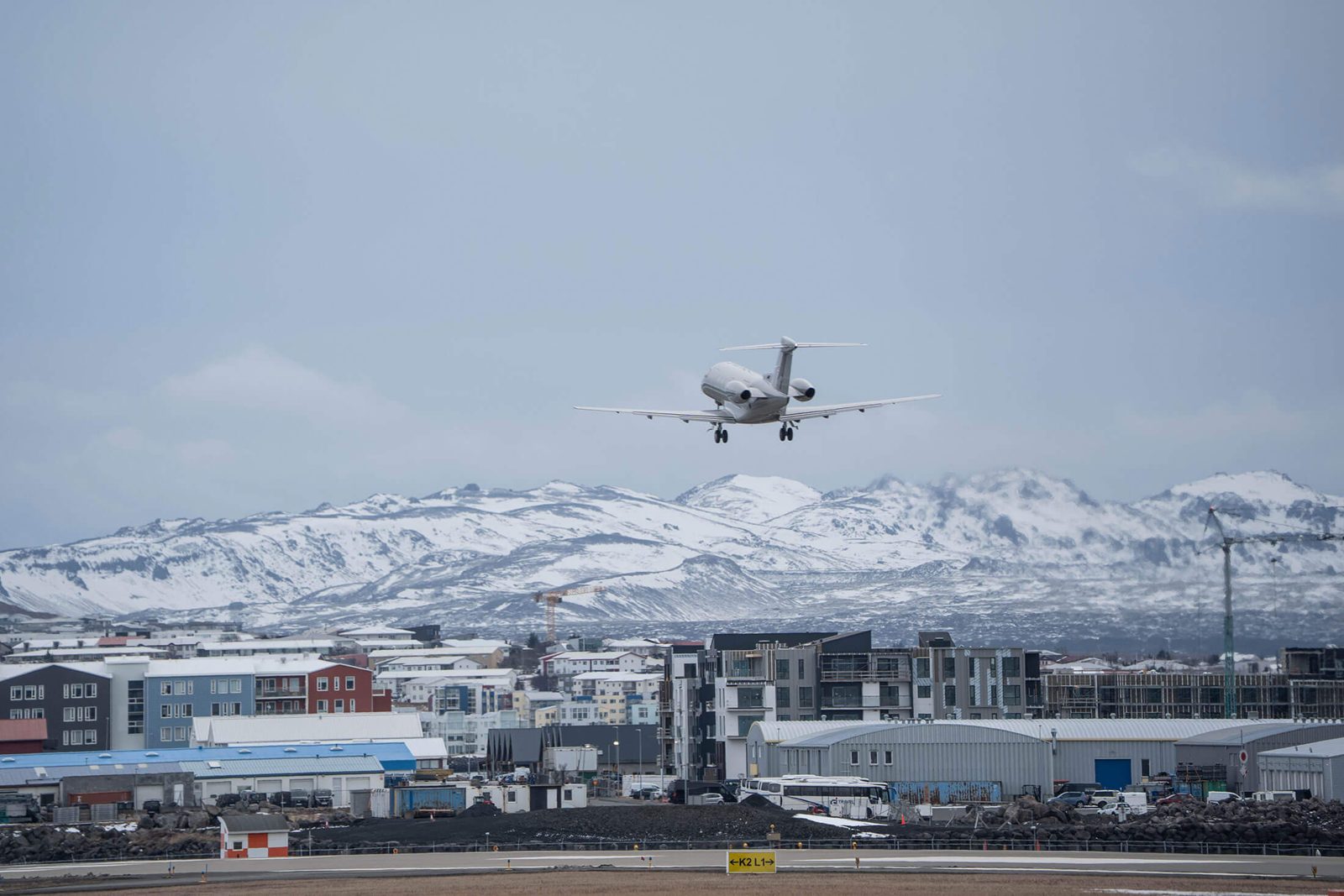 A private jet landing at Reykjavík Airport